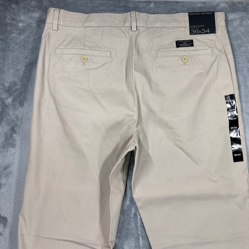 Banana Republic Aiden Chino Slim Fit Pants Mens 36x34 Tan Khaki Cotton New - Picture 13 of 14